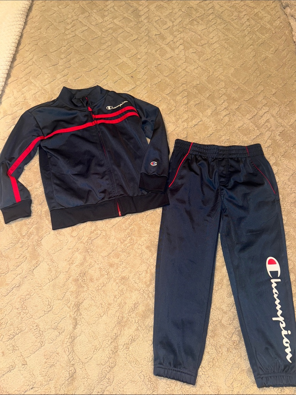 Champion Kids Navy Zip up Jacket & Sweat pants with Red Stripe Accents